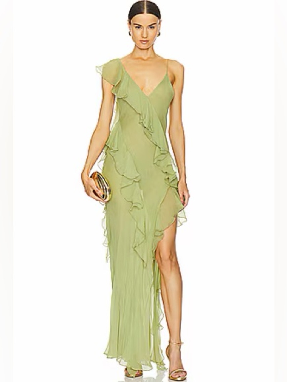 RONNY KOBO Olivialle v-neck maxi dress in moss green